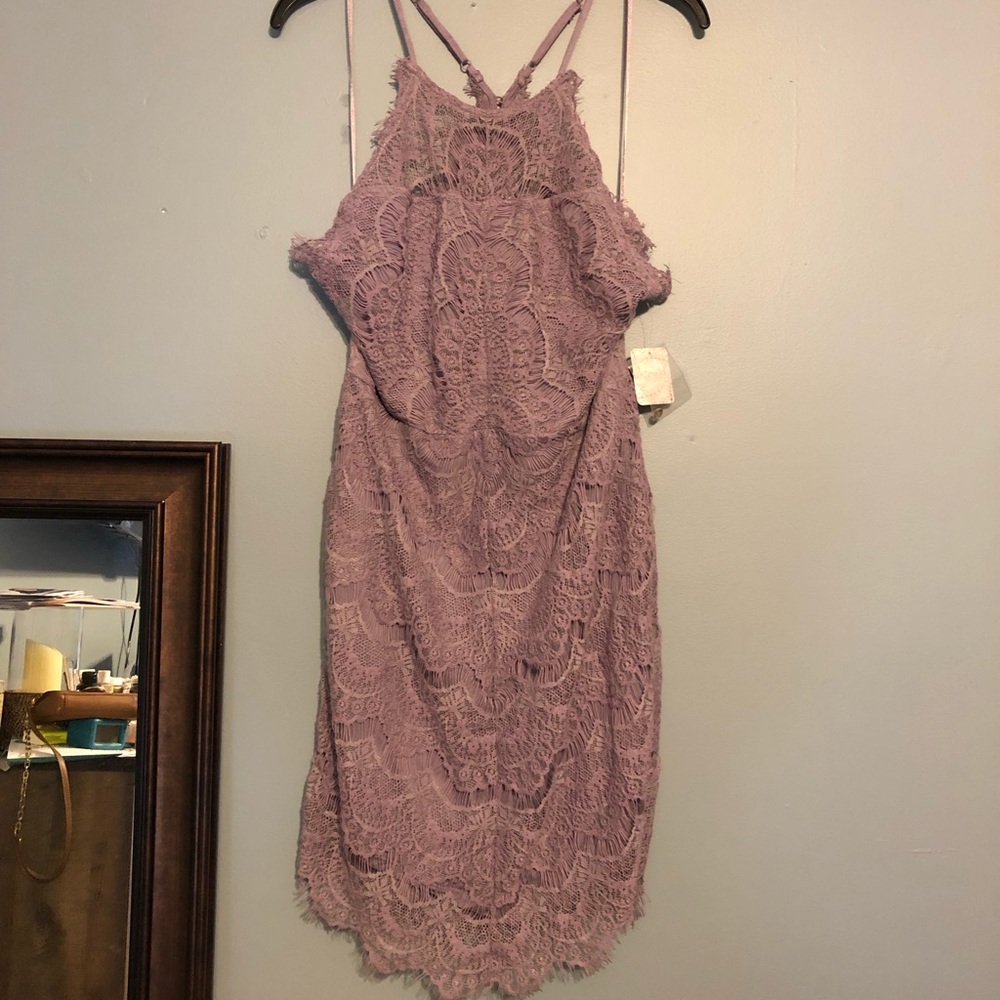 Free people L lace floral dress wedding mauve - Picture 4 of 7